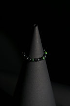 Bracelet | Single Strand | Round Beads | Glossy Black Onyx & Metallic Hematite Beads with Green Tiger's Eye Accent Beads | Men & Women | Beaded Design | Polished Finish | Minimalist Style