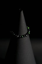 Bracelet | Single Strand | Round Beads | Glossy Black Onyx & Metallic Hematite Beads with Green Tiger's Eye Accent Beads | Men & Women | Beaded Design | Polished Finish | Minimalist Style
