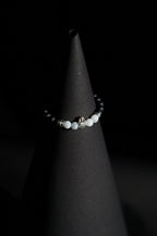 Bracelet | Single Strand | Round Beads | Matte Black Beads with White Howlite Accent Beads & Silver Charm | Men & Women | Beaded Design | Matte Finish | Minimalist Style