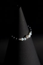 Bracelet | Single Strand | Round Beads | Matte Black Beads with White Howlite Accent Beads & Silver Charm | Men & Women | Beaded Design | Matte Finish | Minimalist Style