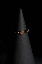 Bracelet | Single Strand | Round Beads | Black Onyx Beads with Tiger's Eye & Cross Charm | Men & Women | Beaded Design | Polished Finish | Minimalist Style