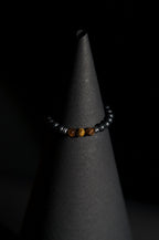 Bracelet | Single Strand | Round Beads | Matte Black Beads with Faceted Tiger's Eye Accent Beads | Men & Women | Beaded Design | Matte Finish | Minimalist Style