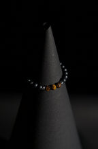 Bracelet | Single Strand | Round Beads | Matte Black Beads with Faceted Tiger's Eye Accent Beads | Men & Women | Beaded Design | Matte Finish | Minimalist Style