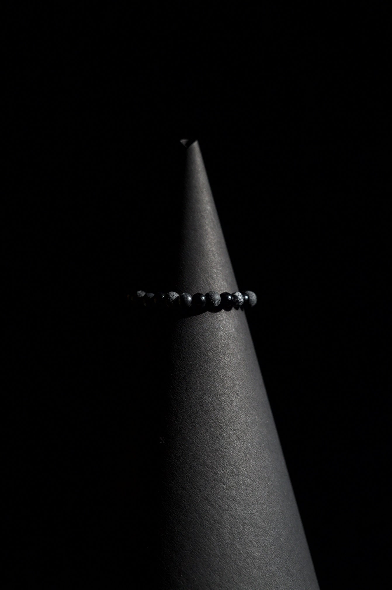 Bracelet | Single Strand | Round Beads | Black Onyx Beads with Lava Rock & Snowflake Obsidian Accent Beads | Men & Women | Beaded Design | Textured & Polished Finish | Minimalist Style