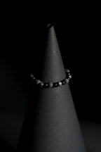 Bracelet | Single Strand | Round Beads | Black Onyx Beads with Lava Rock & Snowflake Obsidian Accent Beads | Men & Women | Beaded Design | Textured & Polished Finish | Minimalist Style