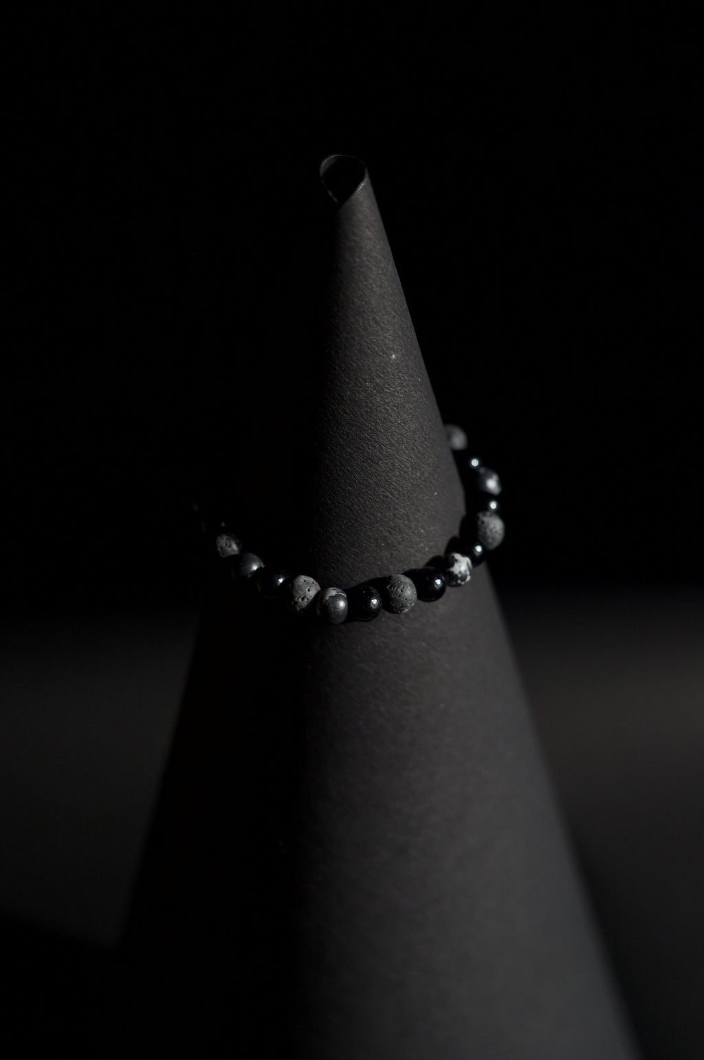 Bracelet | Single Strand | Round Beads | Black Onyx Beads with Lava Rock & Snowflake Obsidian Accent Beads | Men & Women | Beaded Design | Textured & Polished Finish | Minimalist Style