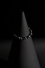 Bracelet | Single Strand | Round Beads | Black Onyx Beads with Lava Rock & Snowflake Obsidian Accent Beads | Men & Women | Beaded Design | Textured & Polished Finish | Minimalist Style
