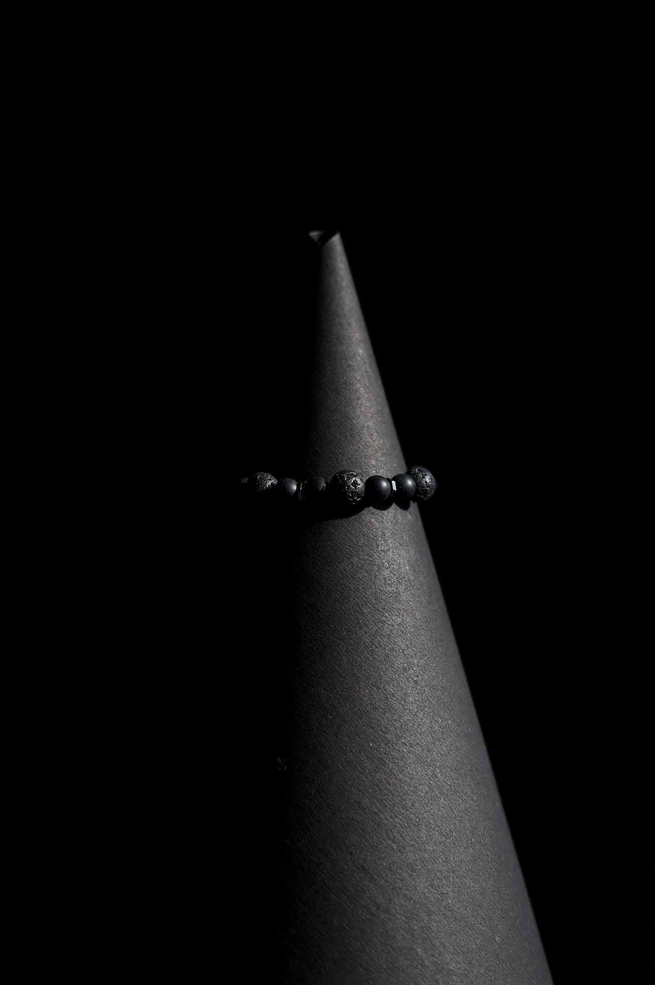 Bracelet | Single Strand | Round Beads | Matte Black Beads with Porous Lava Rock Accent Beads | Men & Women | Beaded Design | Textured & Matte Finish | Minimalist Style