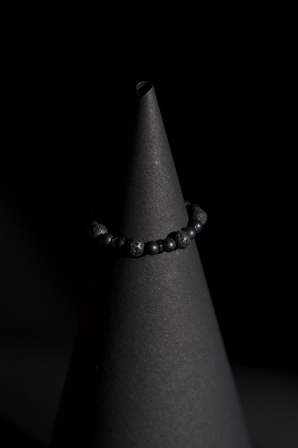 Bracelet | Single Strand | Round Beads | Matte Black Beads with Porous Lava Rock Accent Beads | Men & Women | Beaded Design | Textured & Matte Finish | Minimalist Style