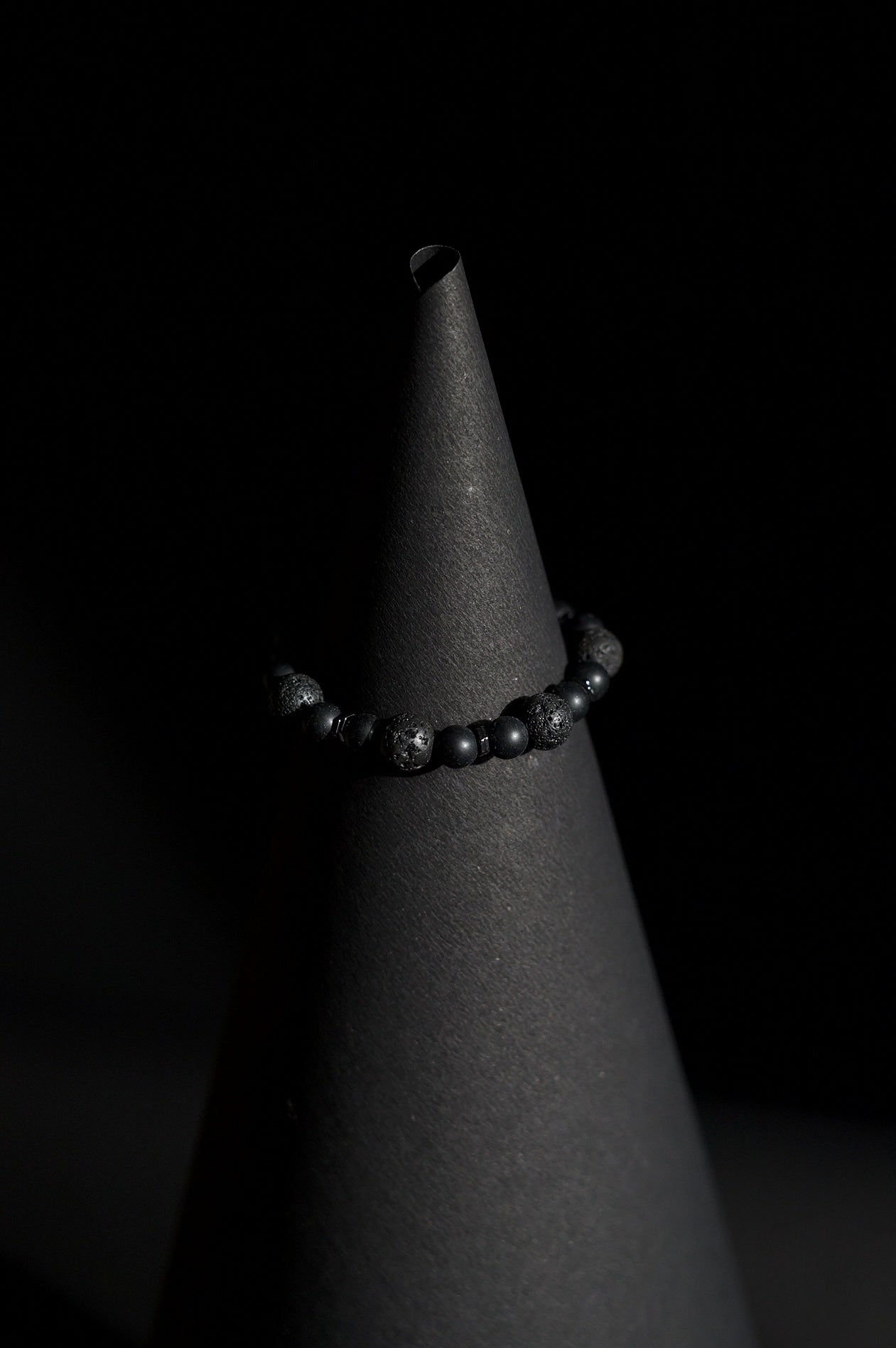 Bracelet | Single Strand | Round Beads | Matte Black Beads with Porous Lava Rock Accent Beads | Men & Women | Beaded Design | Textured & Matte Finish | Minimalist Style