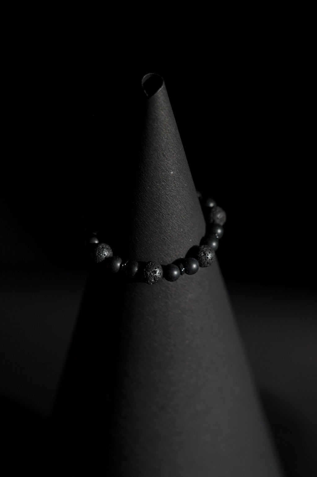 Bracelet | Single Strand | Round Beads | Matte Black Beads with Porous Lava Rock Accent Beads | Men & Women | Beaded Design | Textured & Matte Finish | Minimalist Style