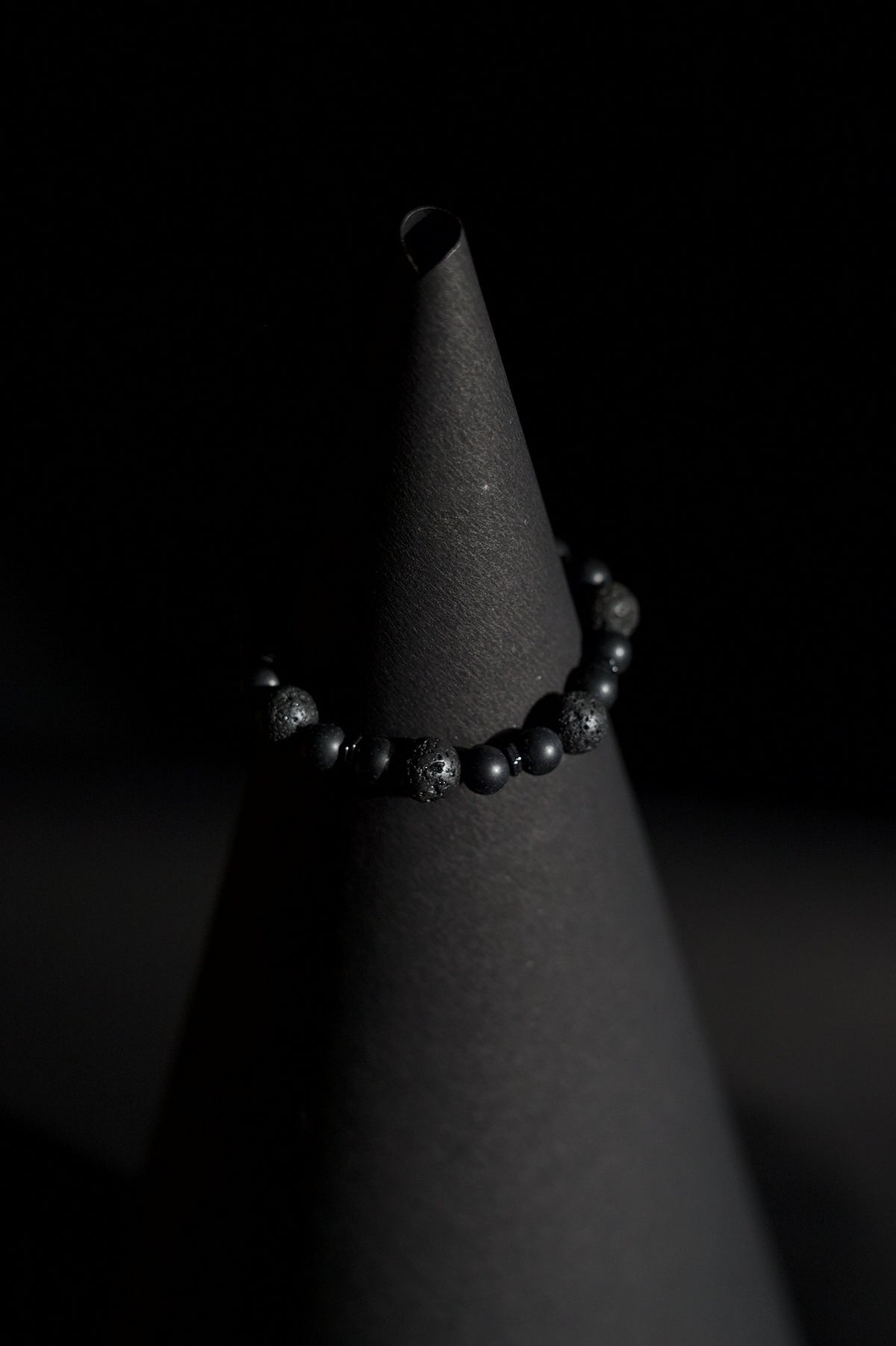 Bracelet | Single Strand | Round Beads | Matte Black Beads with Porous Lava Rock Accent Beads | Men & Women | Beaded Design | Textured & Matte Finish | Minimalist Style