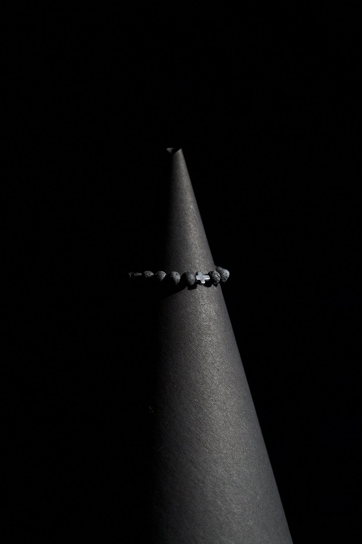 Bracelet | Single Strand | Round Beads | Porous Lava Rock Beads with Silver Cross Charm | Men & Women | Beaded Design | Textured & Metallic Finish | Minimalist Style
