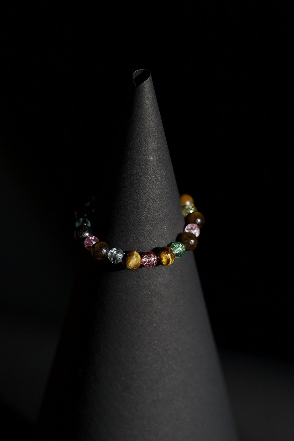 Bracelet | Single Strand | Round Beads | Tiger's Eye Beads with Multicolor Crackle Quartz Accent Beads | Men & Women | Beaded Design | Polished Finish | Eclectic Style