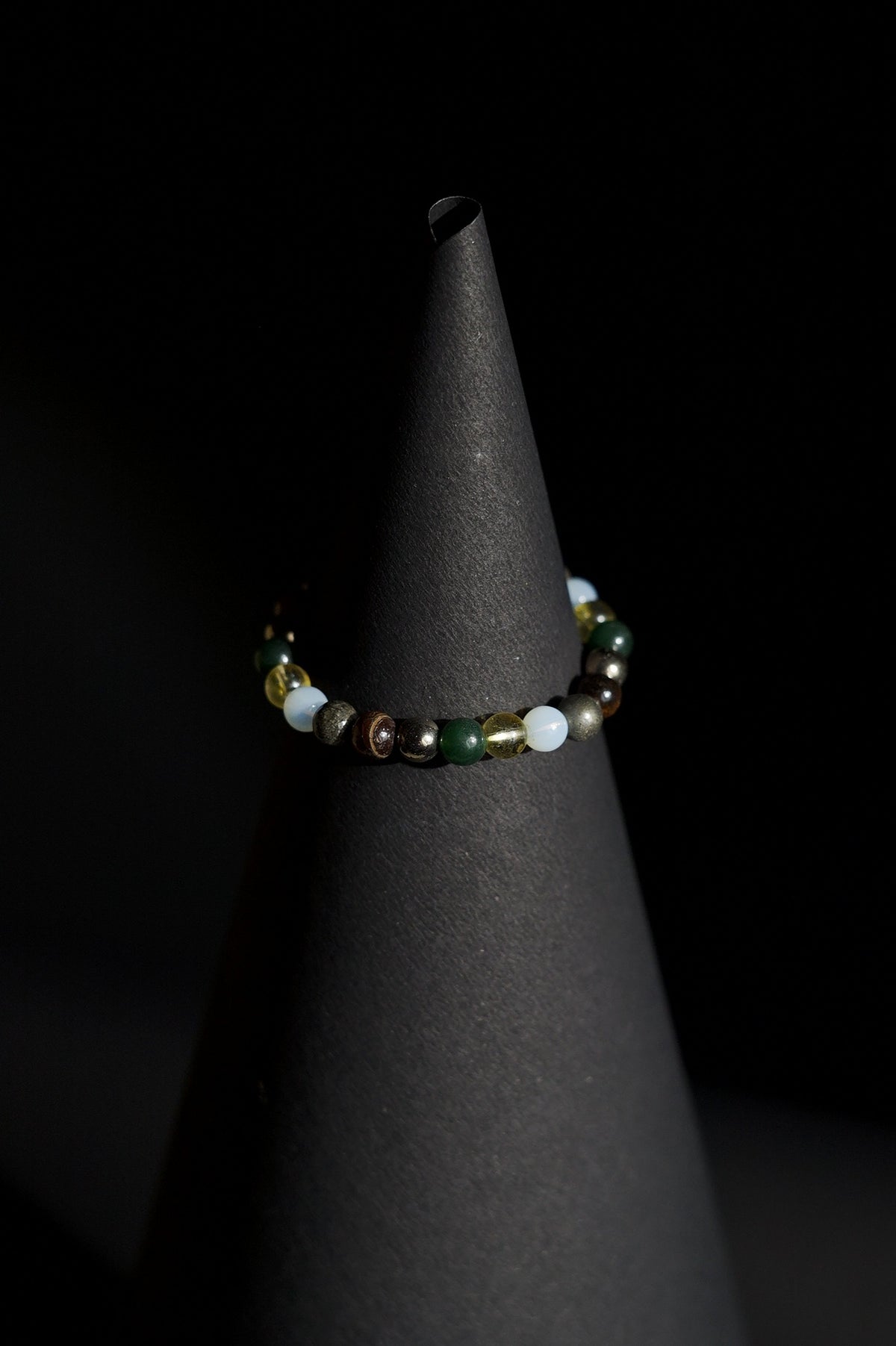 Bracelet | Single Strand | Round Beads | Mixed Earth Tone Gemstone Beads with Opalite & Pyrite Accents | Men & Women | Beaded Design | Polished & Metallic Finish | Earthy & Eclectic Style