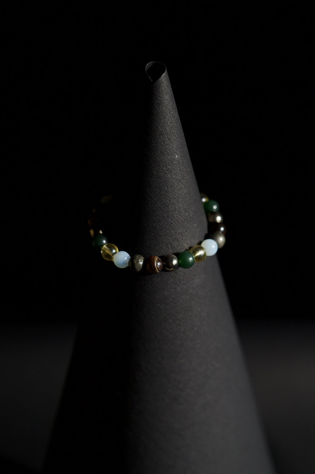 Bracelet | Single Strand | Round Beads | Mixed Earth Tone Gemstone Beads with Opalite & Pyrite Accents | Men & Women | Beaded Design | Polished & Metallic Finish | Earthy & Eclectic Style
