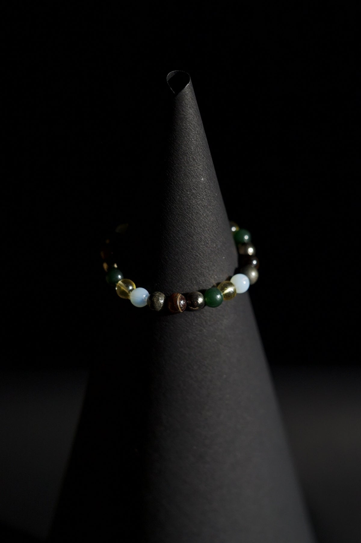 Bracelet | Single Strand | Round Beads | Mixed Earth Tone Gemstone Beads with Opalite & Pyrite Accents | Men & Women | Beaded Design | Polished & Metallic Finish | Earthy & Eclectic Style