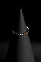 Bracelet | Single Strand | Round Beads | Metallic Hematite Beads with Tiger's Eye Accent Beads | Men & Women | Beaded Design | Polished & Metallic Finish | Minimalist Style