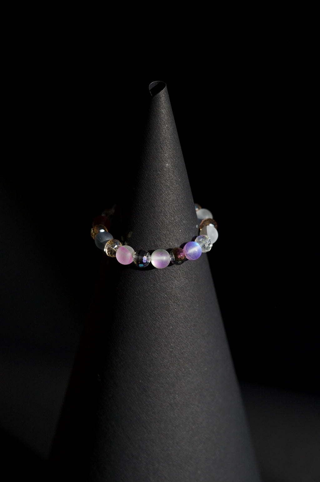 Bracelet | Single Strand | Round & Faceted Beads | Iridescent Aura Quartz Beads with Pastel & Smokey Gemstone Accents | Men & Women | Beaded Design | Matte & Faceted Glassy Finish | Pastel & Mystical Style