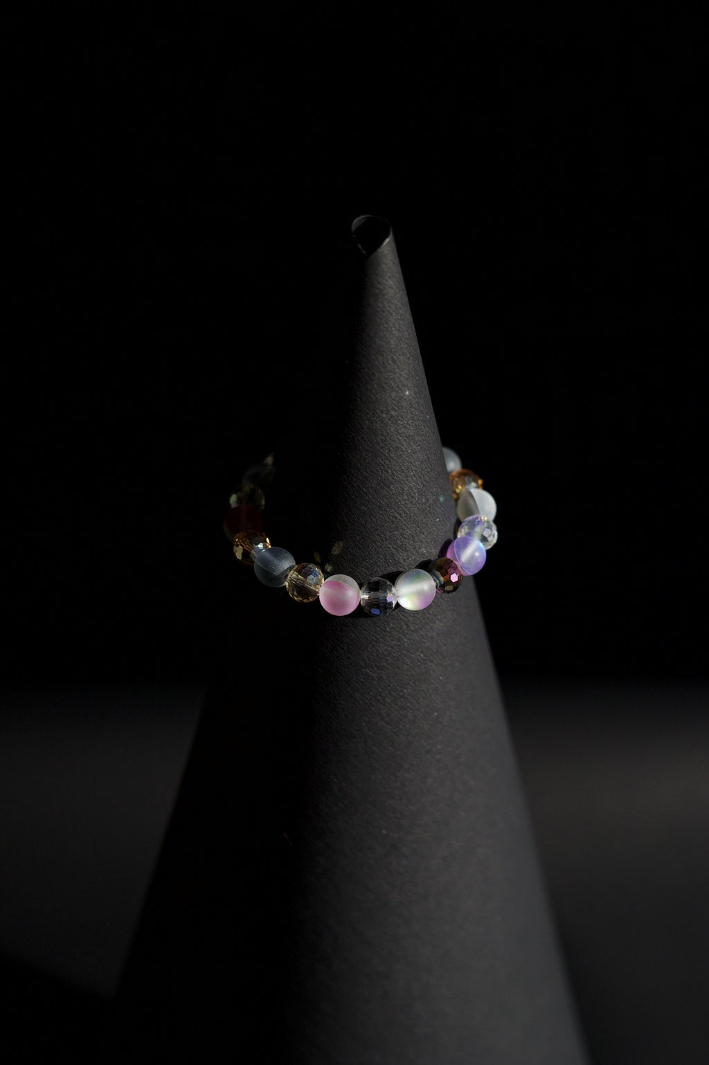 Bracelet | Single Strand | Round & Faceted Beads | Iridescent Aura Quartz Beads with Pastel & Smokey Gemstone Accents | Men & Women | Beaded Design | Matte & Faceted Glassy Finish | Pastel & Mystical Style