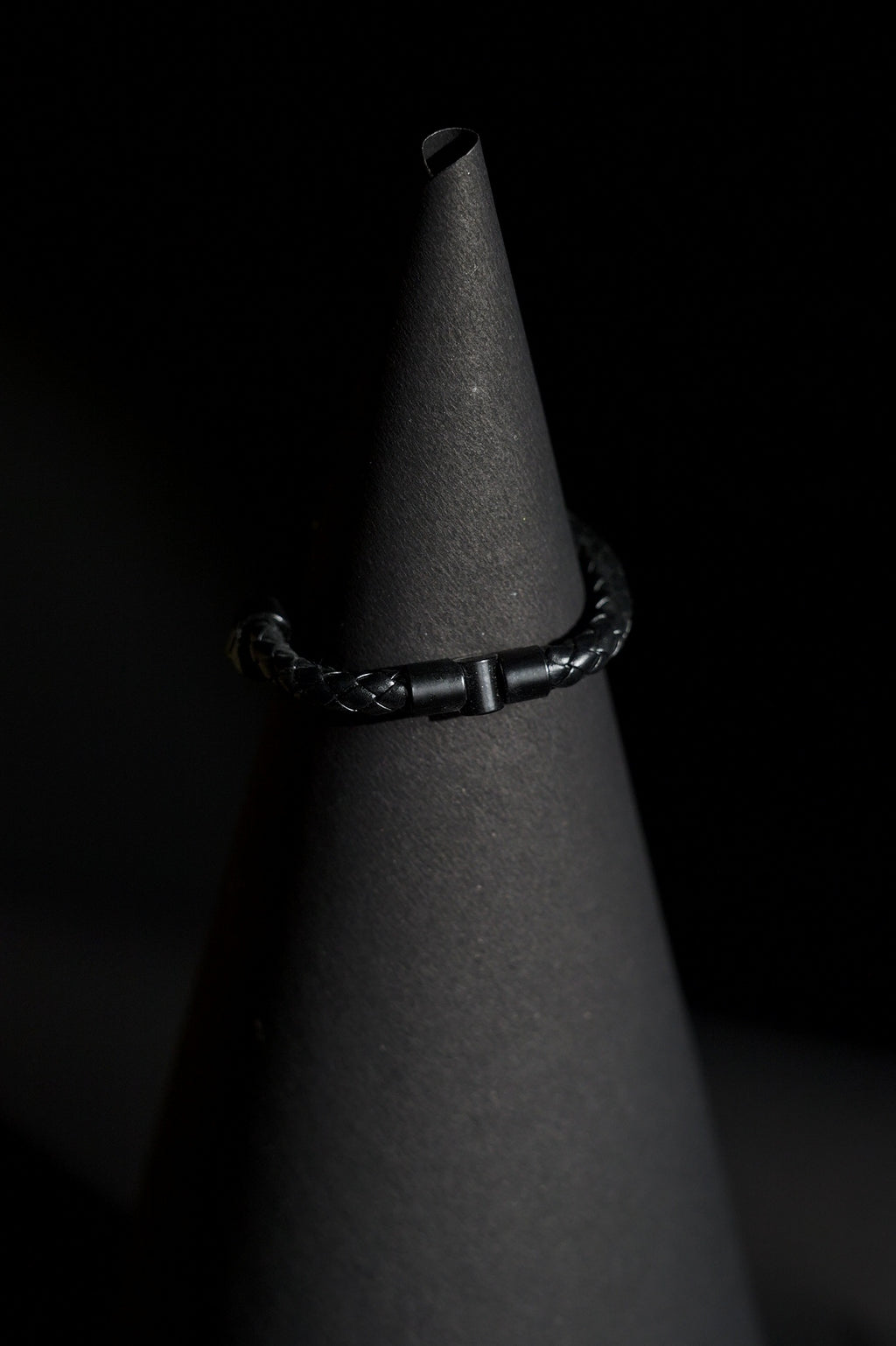 Bracelet | Single Strand | Woven Braided Cord | Black Braided Leather-Look Cord with Dual Black Skull Clasp-Accent | Men & Women | Braided Design | Matte Black Finish | Gothic & Edgy Style