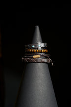 Bracelet Set | Multi-Piece Stack | Braided Leather & Wooden Beads | Brown Leather, Cords & Wooden Beads with Turquoise-Inlaid Cross Plaque | Men & Women | Layered Design | Textured Leather & Antique Finish | Tribal & Southwestern Style