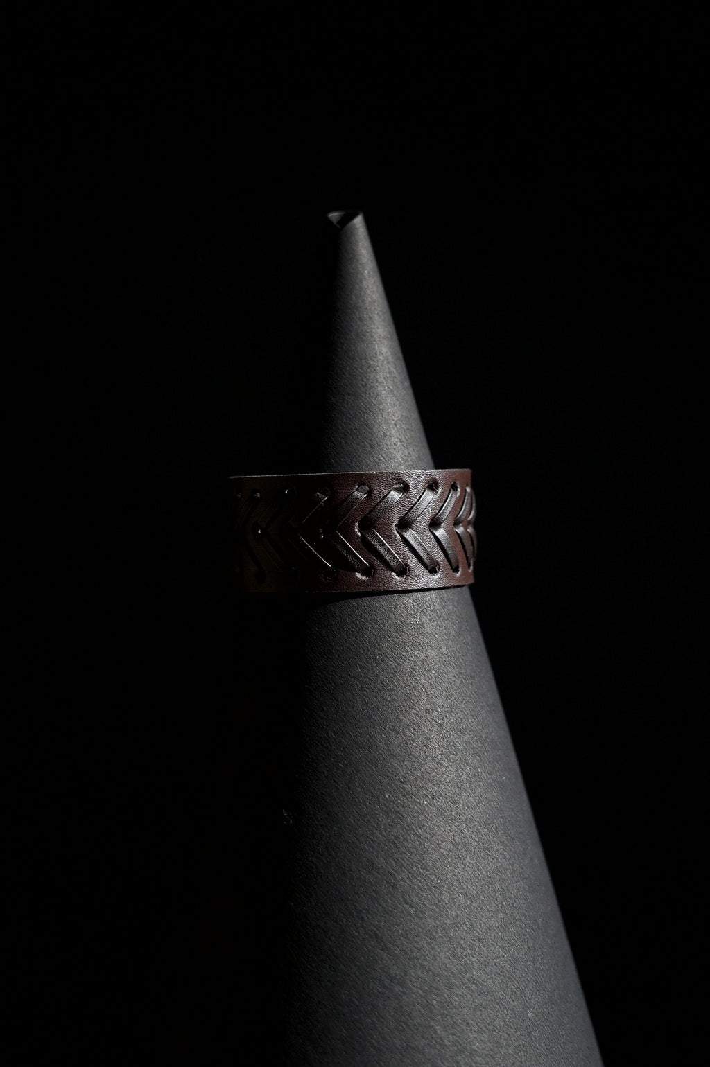 Cuff Bracelet | Wide Band | Chevron Laced Leather | Dark Brown Leather Strap with Woven Lacing & Brass Snap Button | Men & Women | Cuff Design | Smooth Leather Finish | Vintage & Rustic Style