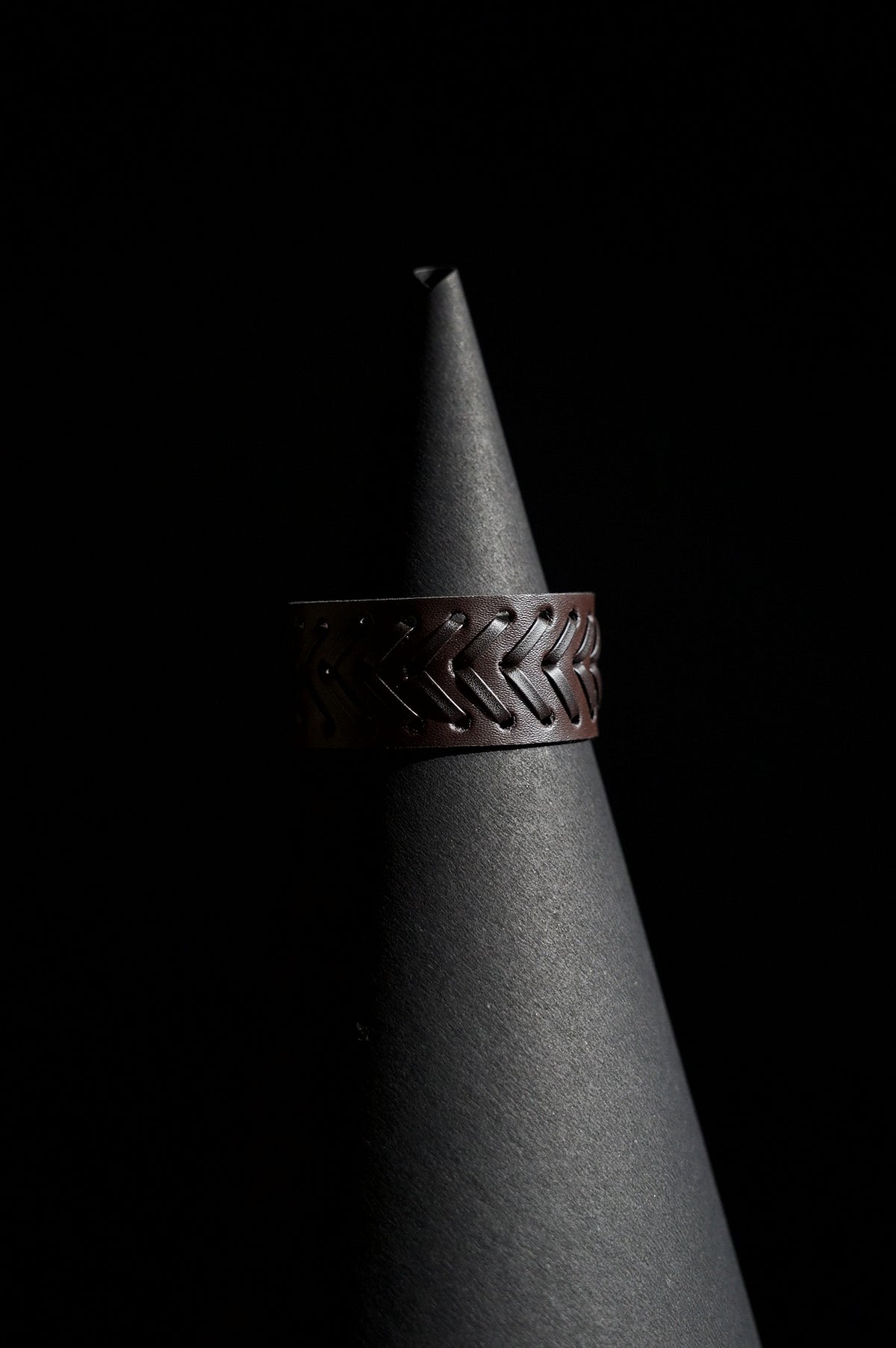 Cuff Bracelet | Wide Band | Chevron Laced Leather | Dark Brown Leather Strap with Woven Lacing & Brass Snap Button | Men & Women | Cuff Design | Smooth Leather Finish | Vintage & Rustic Style