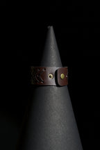 Cuff Bracelet | Wide Band | Chevron Laced Leather | Dark Brown Leather Strap with Woven Lacing & Brass Snap Button | Men & Women | Cuff Design | Smooth Leather Finish | Vintage & Rustic Style