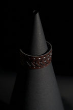 Cuff Bracelet | Wide Band | Chevron Laced Leather | Dark Brown Leather Strap with Woven Lacing & Brass Snap Button | Men & Women | Cuff Design | Smooth Leather Finish | Vintage & Rustic Style