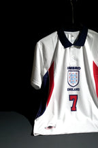 England | DAVID BECKHAM #7 | 1998 FIFA World Cup | Home Kit | Retro Design | White | Collared Kit | Regular Fit