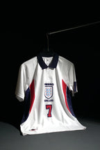 England | DAVID BECKHAM #7 | 1998 FIFA World Cup | Home Kit | Retro Design | White | Collared Kit | Regular Fit