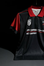 Porsche Motorsport | Polo Casual Kit | Latest Design | Black & Red |Zip with Collared Kit | Regular Fit
