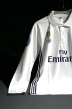 Real Madrid FC | CRISTIANO RONALDO #7 | 2016-17 | Home Kit | Fly Emirates | Retro Design | White | Collared Kit | Fullsleeve Fit
