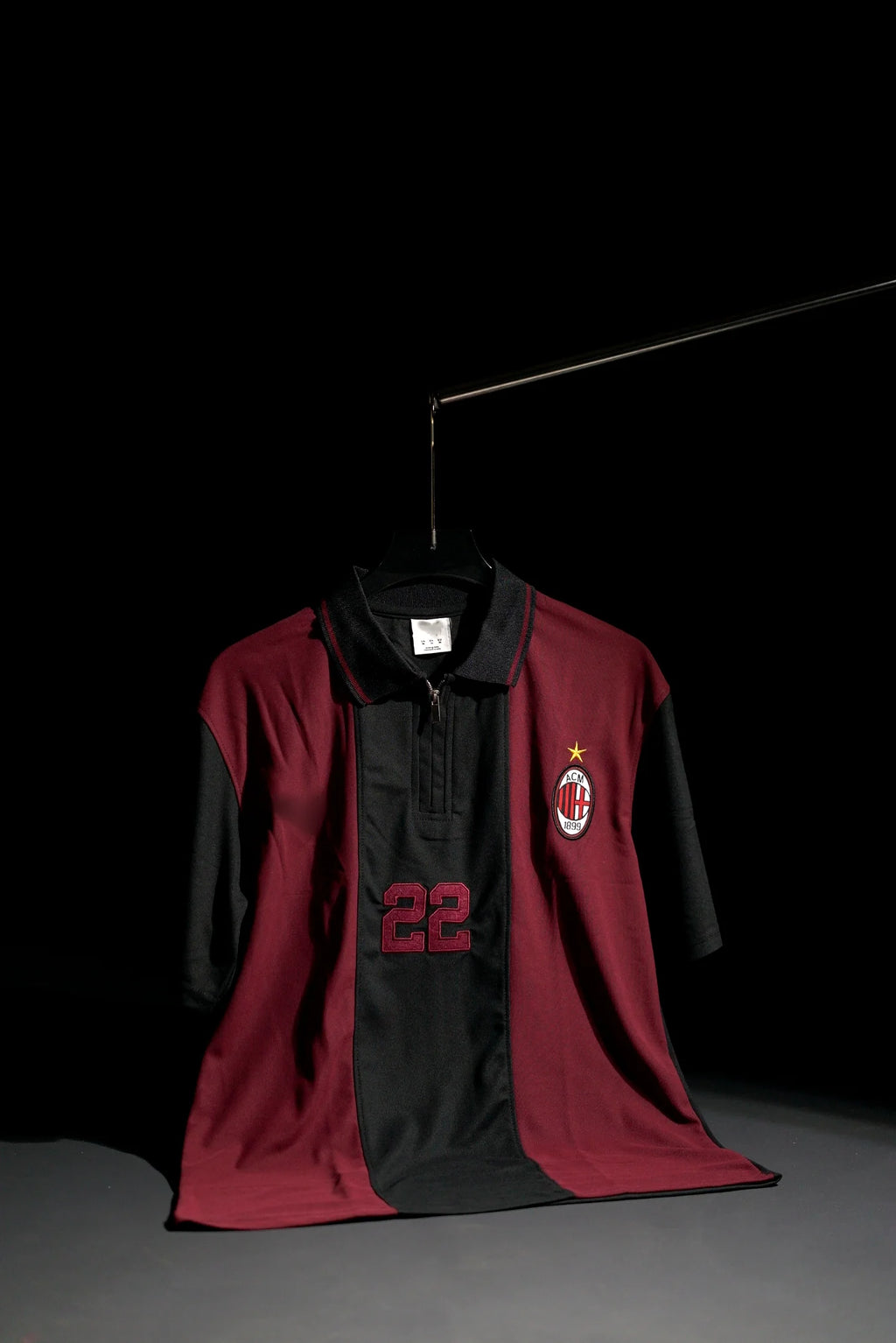 AC Milan | Polo Casual Tshirt #22 | Special Design | Embroidered Badges | Maroon & Black | Zip with Collared Kit | Regular Fit