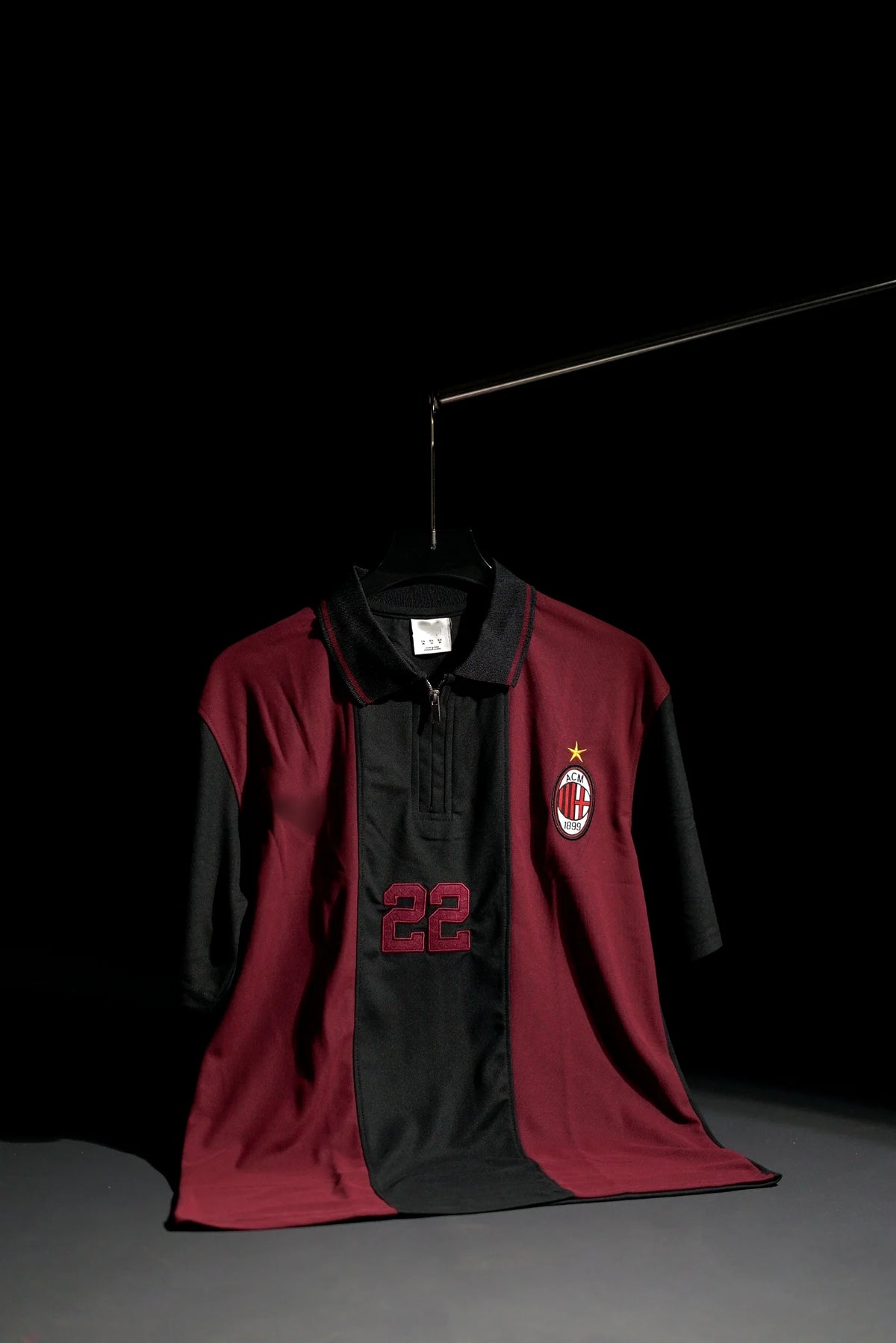 AC Milan | Polo Casual Tshirt #22 | Special Design | Embroidered Badges | Maroon & Black | Zip with Collared Kit | Regular Fit