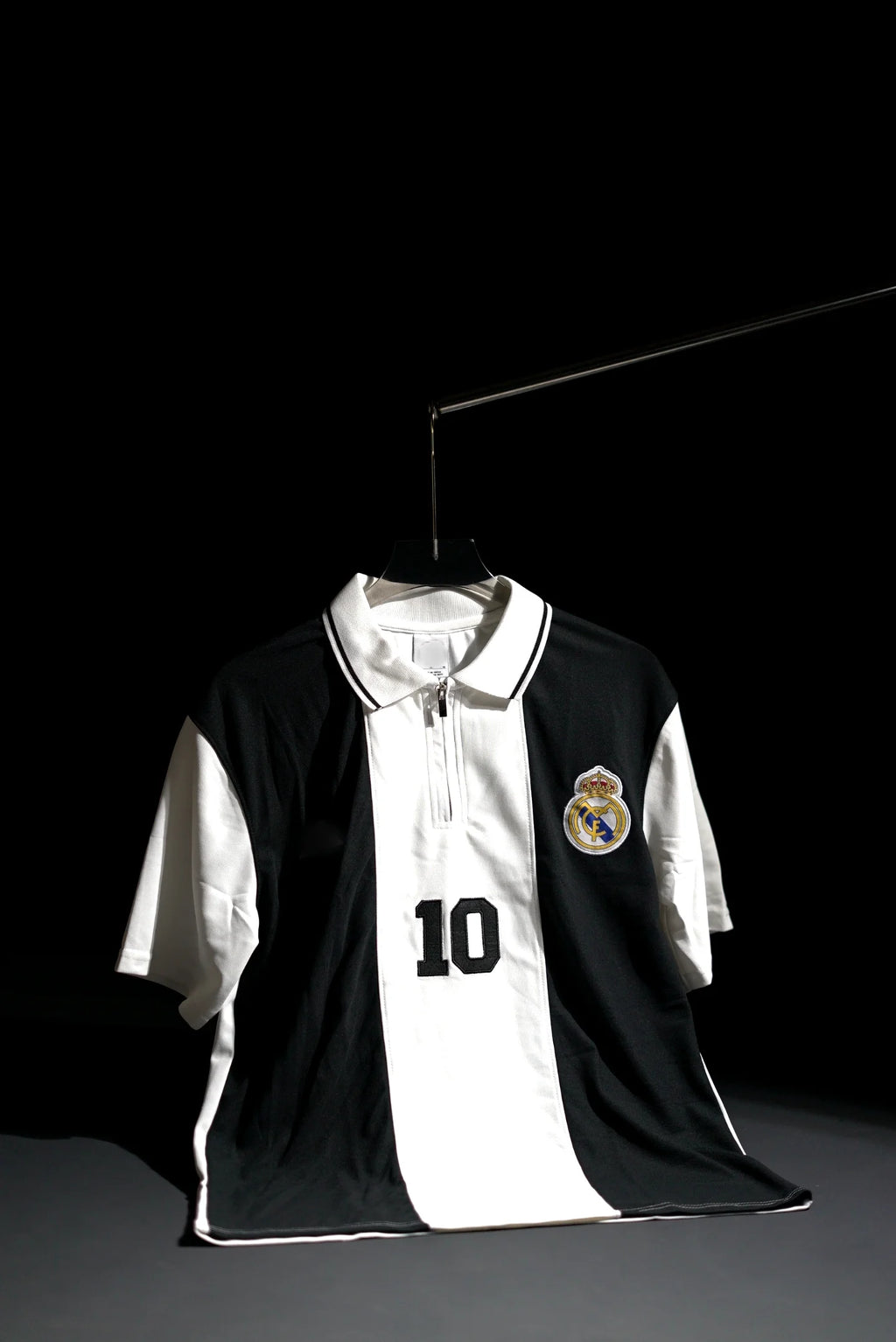 Real Madrid FC | Polo Casual Tshirt #10 | Special Design | Embroidered Badges | Black & White | Zip with Collared Kit | Regular Fit