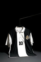 Real Madrid FC | Polo Casual Tshirt #10 | Special Design | Embroidered Badges | Black & White | Zip with Collared Kit | Regular Fit