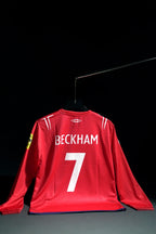 England | DAVID BECKHAM #7 | 2004-06 | Away Kit | Retro Design | Red | Full Sleeve Fit