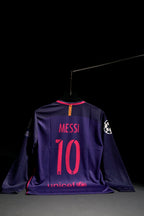 FC Barcelona | LIONEL MESSI #10 | 2016-17 | Away Kit | Qatar Airways | Retro Design | Purple | Full Sleeve Fit
